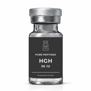 Pure Peptides HGH 36 IU vial mockup on a white background
