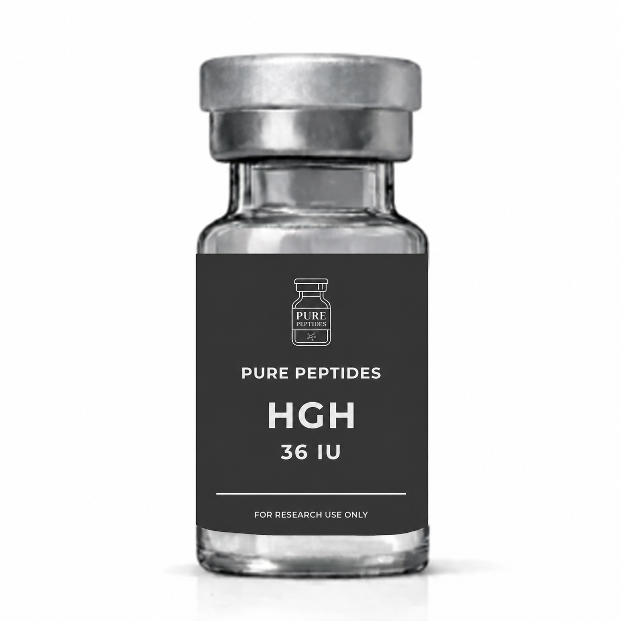 Pure Peptides HGH 36 IU vial mockup on a white background