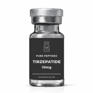 Pure Peptides TIRZEPATIDE 10mg vial mockup on a white background