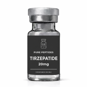 Pure Peptides TIRZEPATIDE 20mg vial mockup on a white background